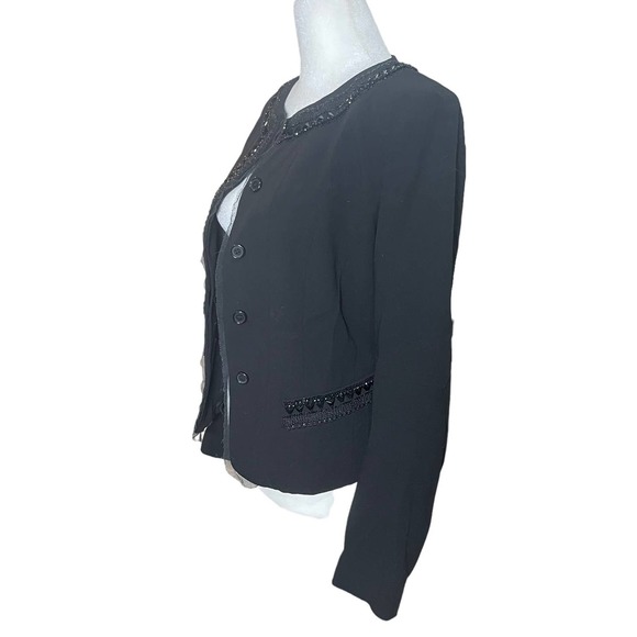 DKNY Embellished Black Lace Trim Wool Blend Blazer Jacket Women's Size 2 Event - Picture 11 of 16
